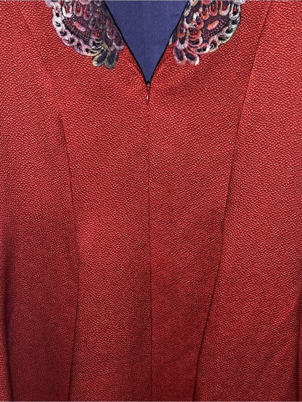 Peggy Jennings - Red & Purple Dress with Embroidered Multicolor Collar - Picture 12 of 12